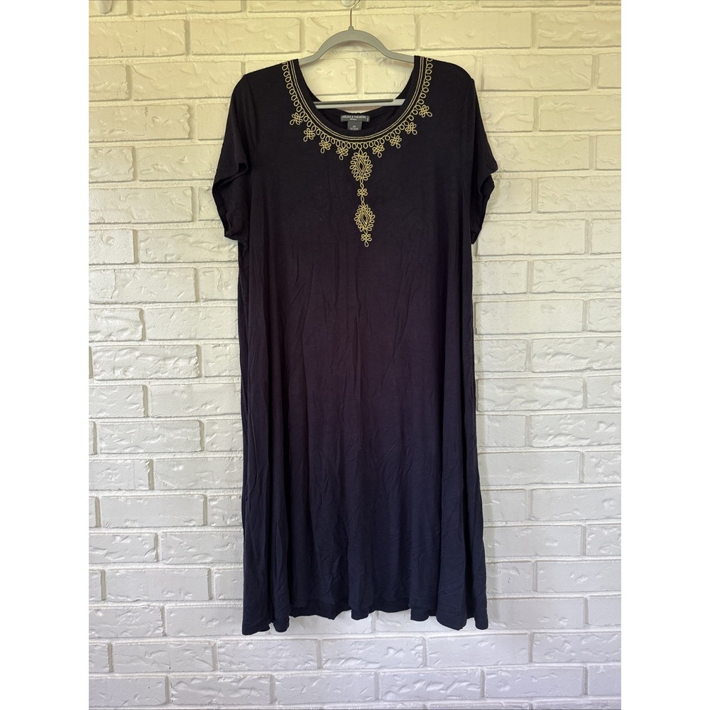 Chelsea & Theodore Women's Embroidered Navy Blue Sun Dress In 2X Vacation Staple